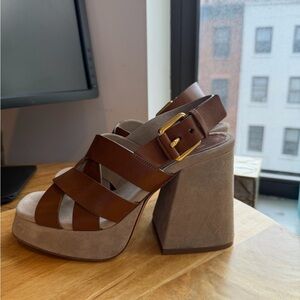 MK Collection Brown and Tan Platform Heels